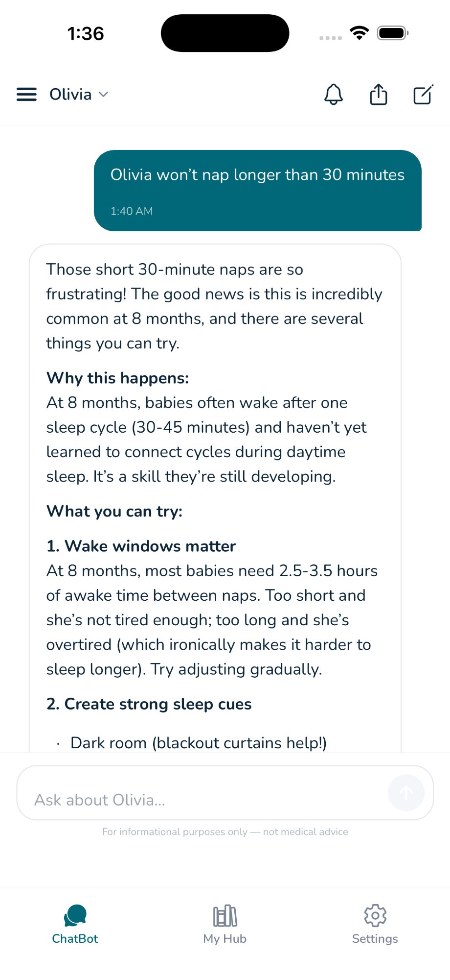 ParentingAI nap advice conversation